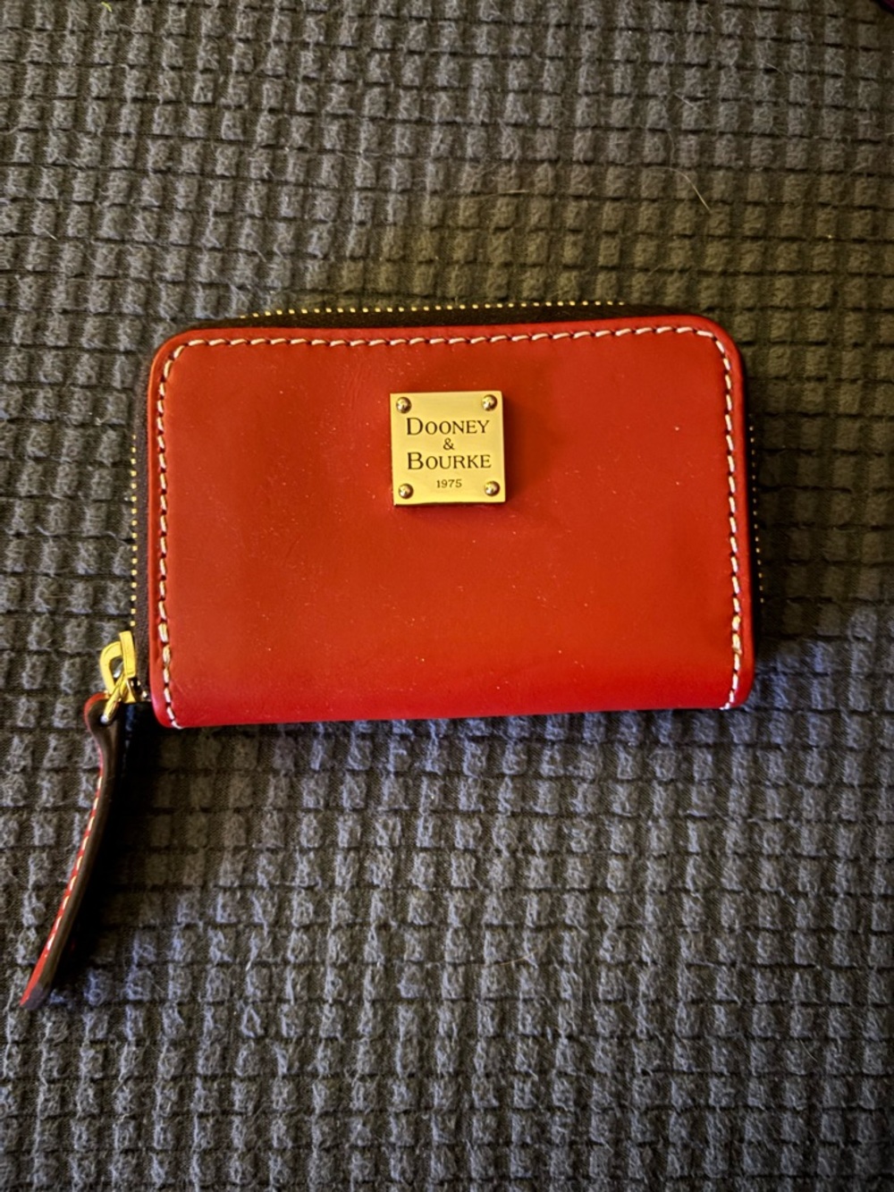 Dooney & Bourke Red Leather Coin Wallet with Striped Interior